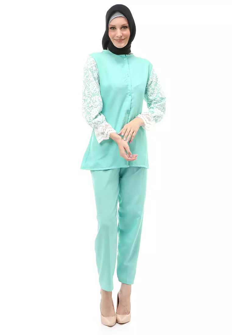 Samantha Tunik Muslimah Set Atasan Bawahan Wanita Premium Quality - Green