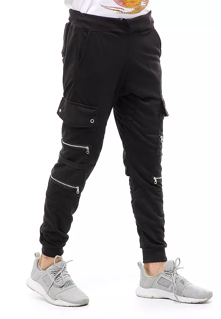 Locko Long Pants Celana Jogger Pria Zipper Design Material Baby Terry ORIGINAL - Black