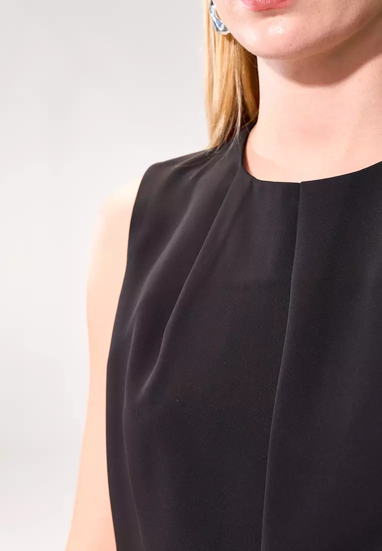 Black Front Pleat Sleeveless Top