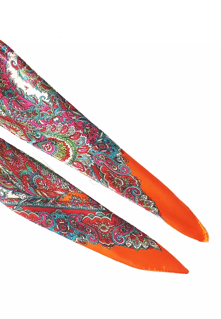 Paisley Poly-Satin Square Scarf Orange