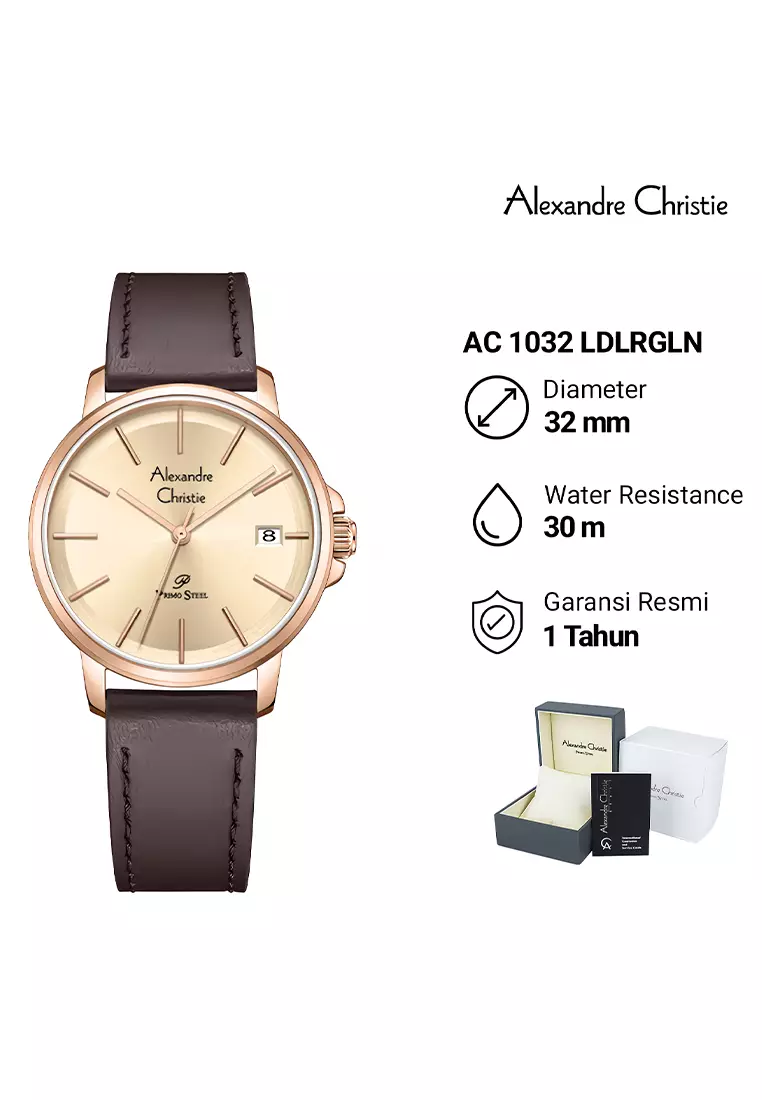 Alexandre Christie Primo Steel - Jam Tangan Analog Wanita - Rosegold Case Brown Leather Strap - 1032 LDLRGLN