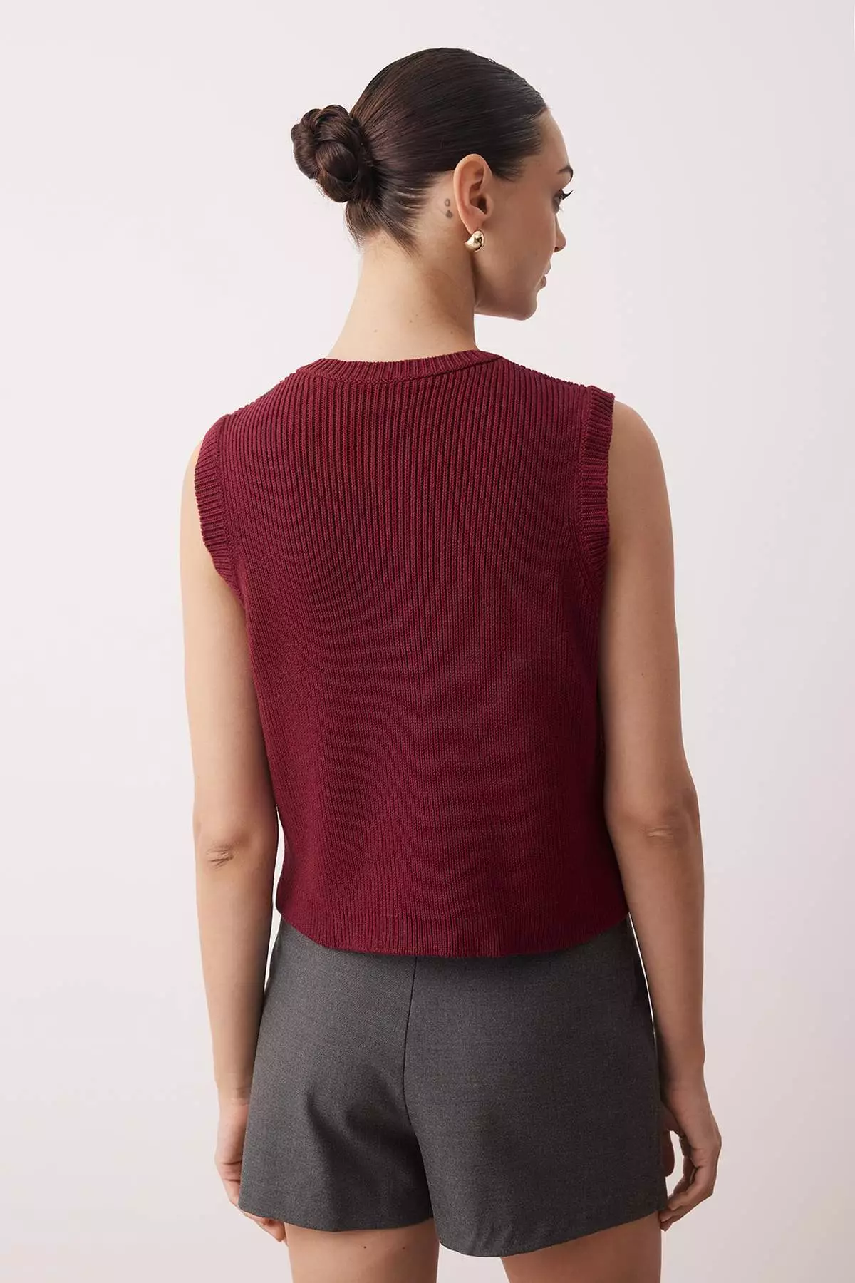 Burgundy Cotton Blend Crop/Short Vest