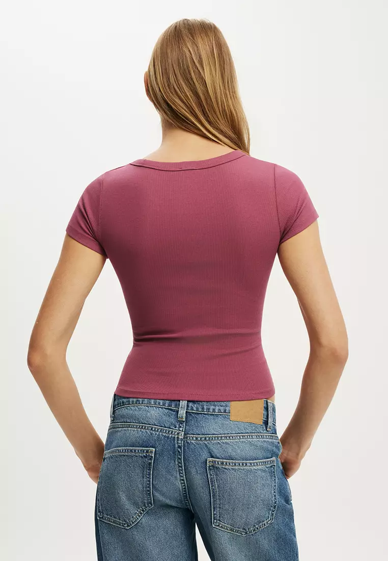 Goldie Rib V-Neck Short Sleeves Top