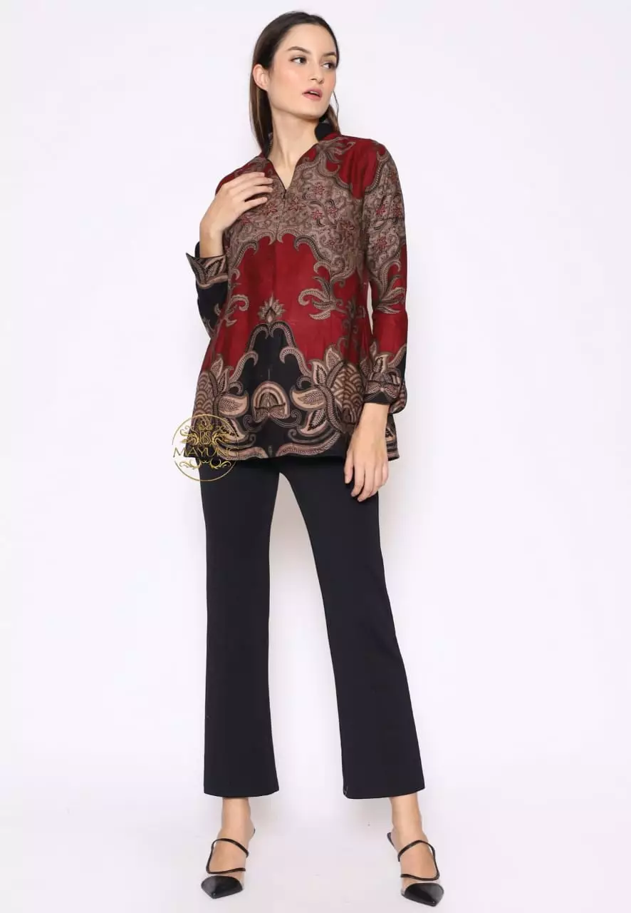 Blouse Batik Gana Maron Premium Slimfit Elegan