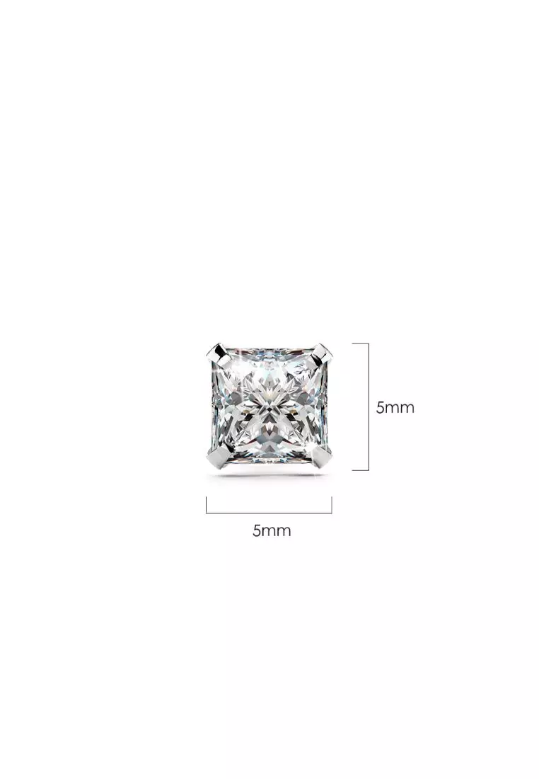 Solid 925 Sterling Silver Princess Cut Stud Earrings