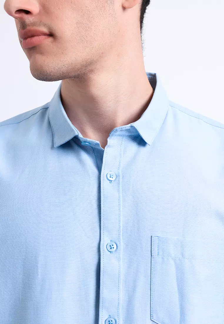 Manzone Kemeja Lengan Panjang Pria Slim Fit Foxy - Light Blue
