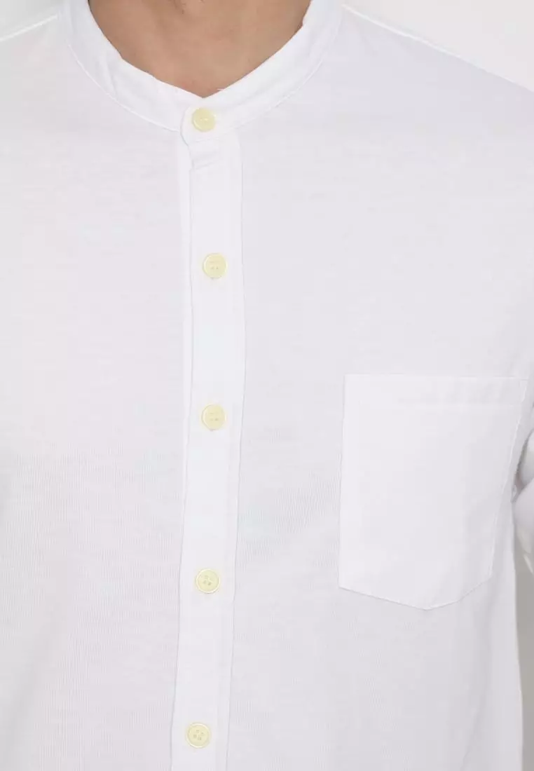 MATSUDA Kemeja Pria Polos Kerah Shanghai Lengan Panjang Katun Koshigaya