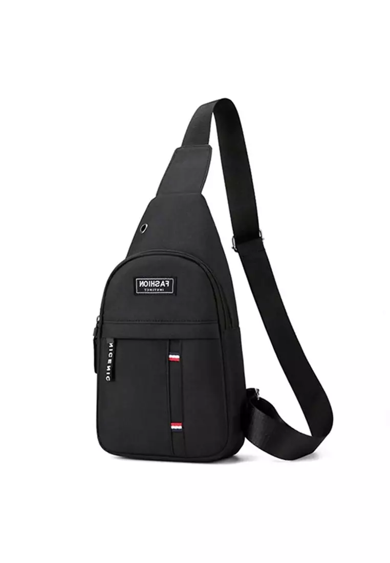 Edbert Tas Selempang Pria Crossbody Sling Bag Desain Casual Stylish Large Storage Material Nylon ORIGINAL - Black