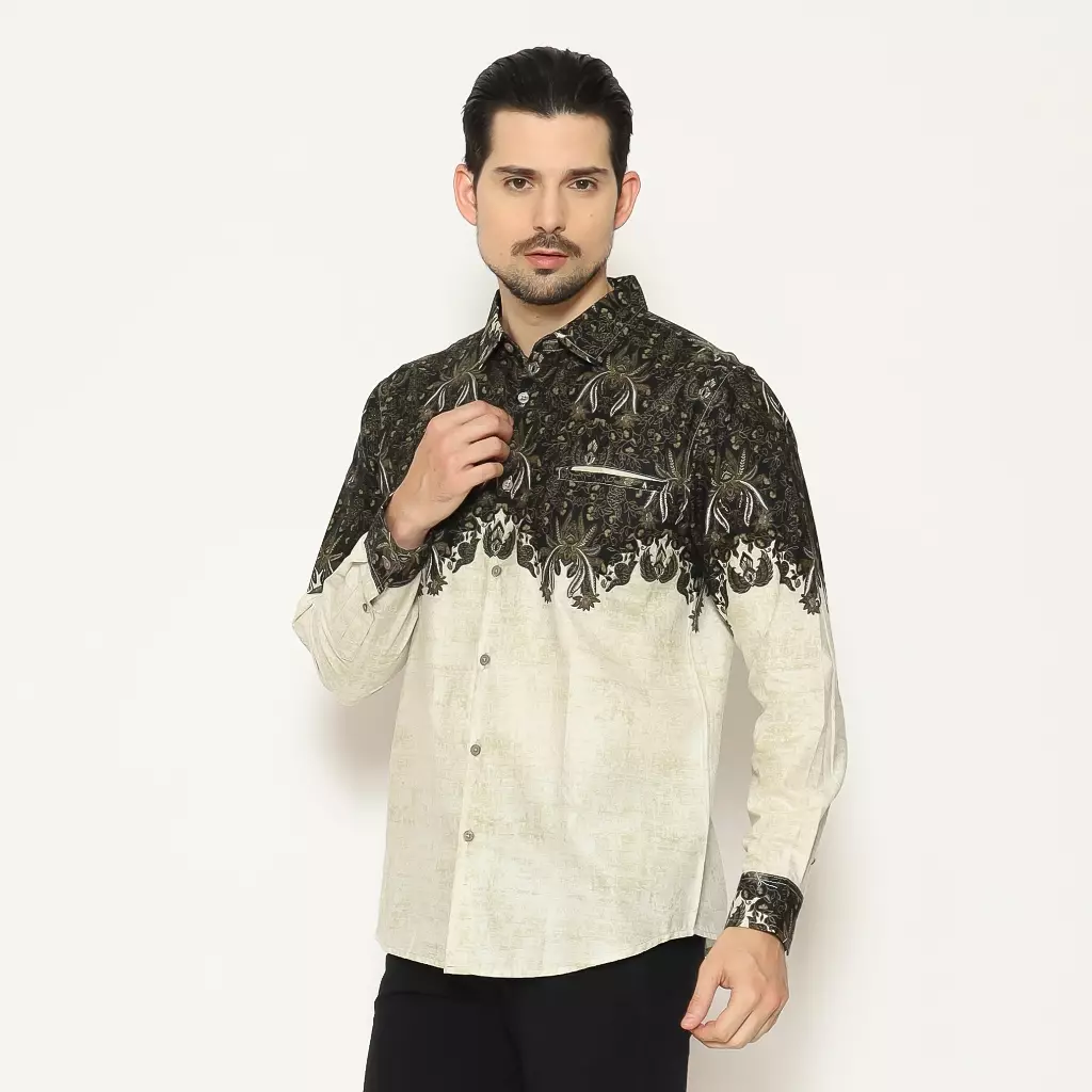 AMK Kemeja Batik Pria Lengan Panjang SHB Kawa L/S Olive