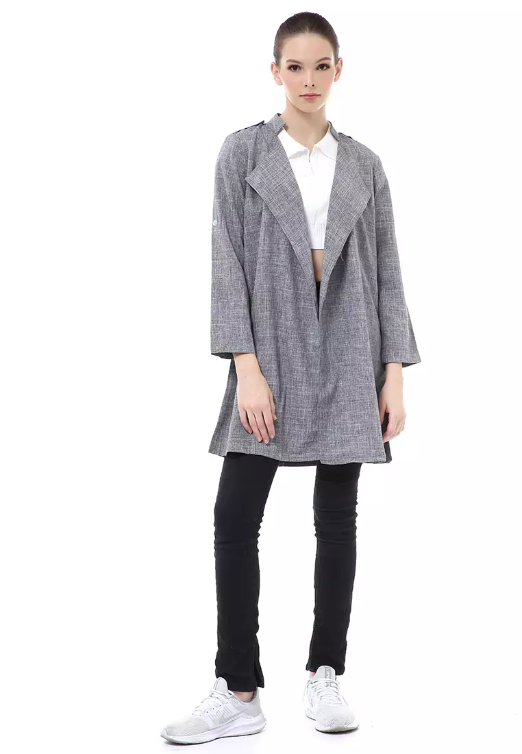 Myra Outerwear Wanita Blazer Lengan Panjang Plain Motive Material Cotton ORIGINAL - Gray