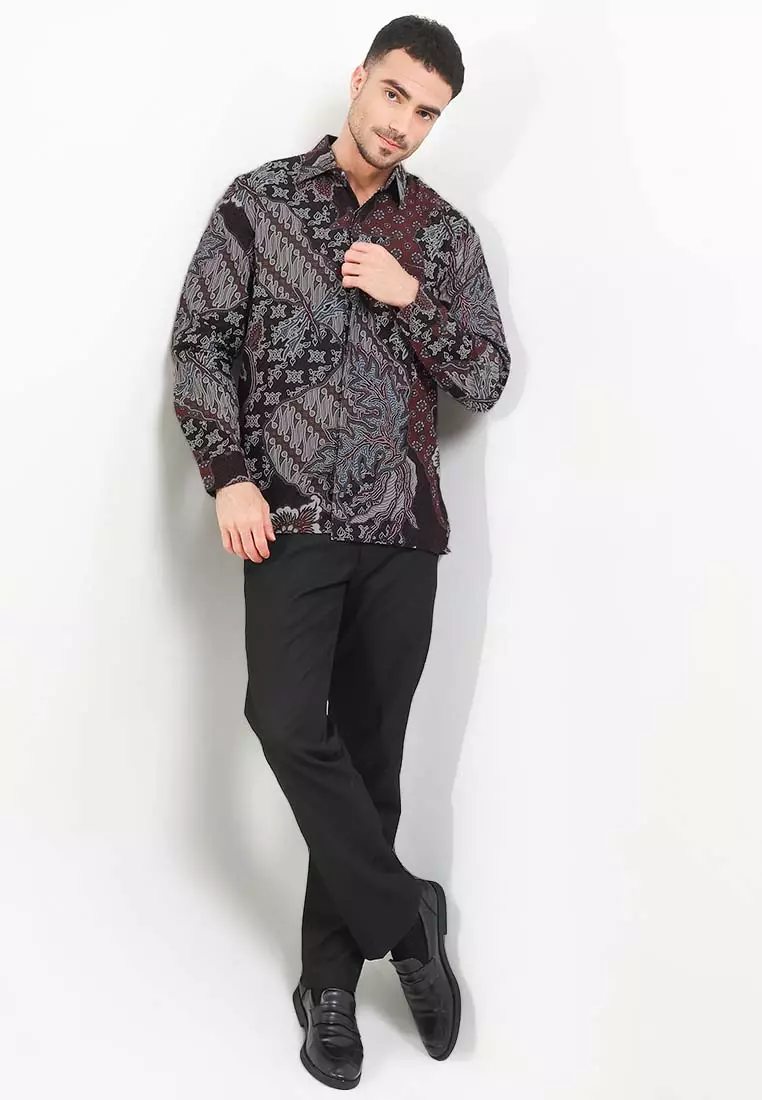 Kemeja Lengan Panjang Pria Reguler Fit Full Furing Gonzalo Black Dobby Premium