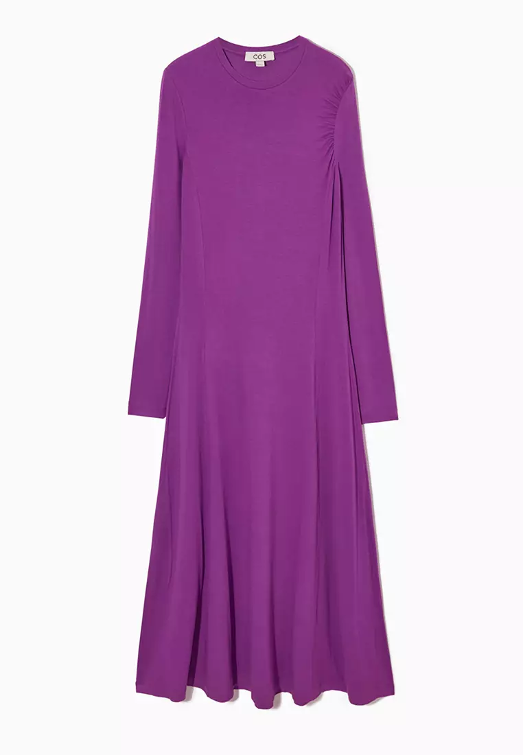 Purple long sleeve midi on sale dress