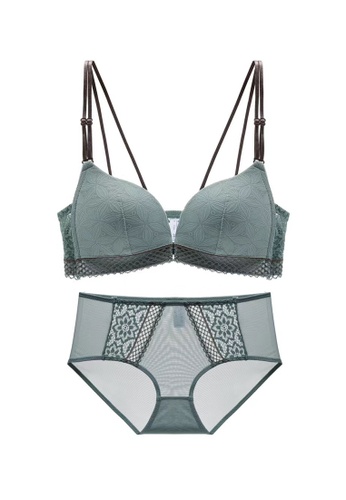 ZITIQUE green Women's Simple Design Non-wired Seamless Front Buckle Push Up Lingerie Set (Bra And Underwear) with Multiple-ways Back Straps - Green 51081US21EEB00GS_1