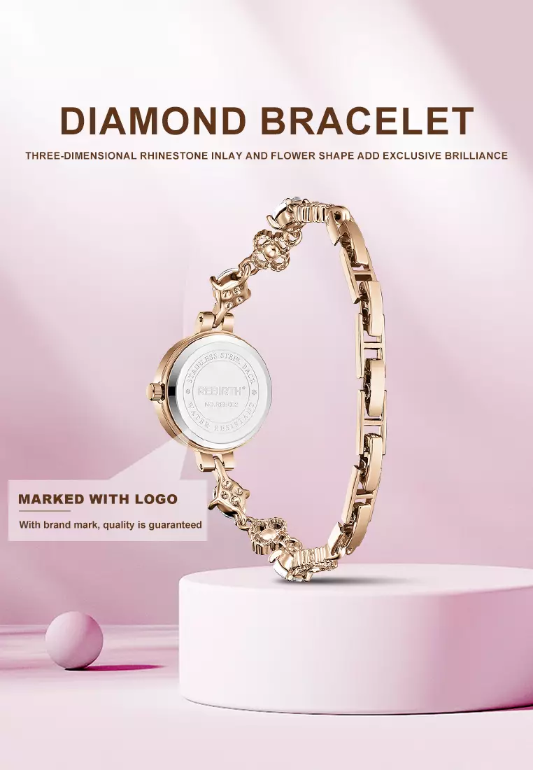 Jam Tangan Wanita Anti Air Berlian Jam Gelang Korea Elegan Jam Tangan Cewek rosewhite