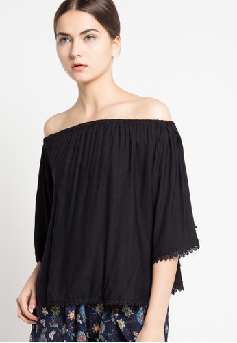 Lace Trimmed Batwing Blouse