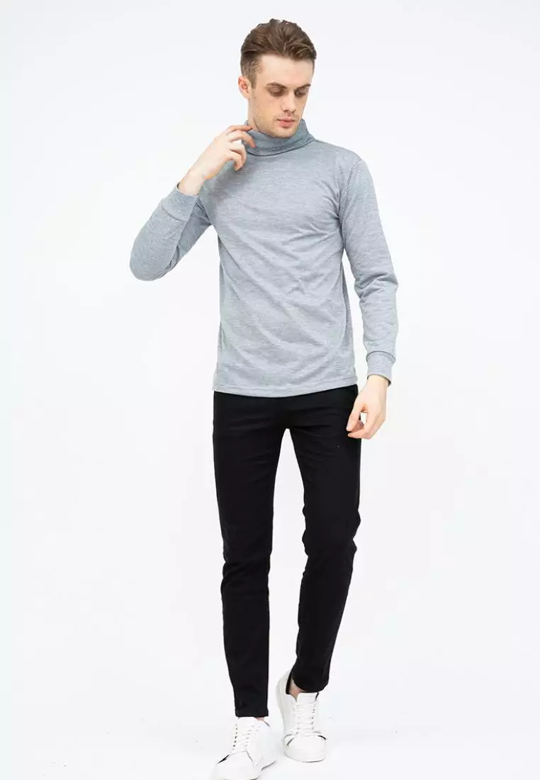 Jual House Of Cuff Turtle Neck Pria Lengan Panjang Abu Muda Kaos Kerah Tinggi Slim Fit