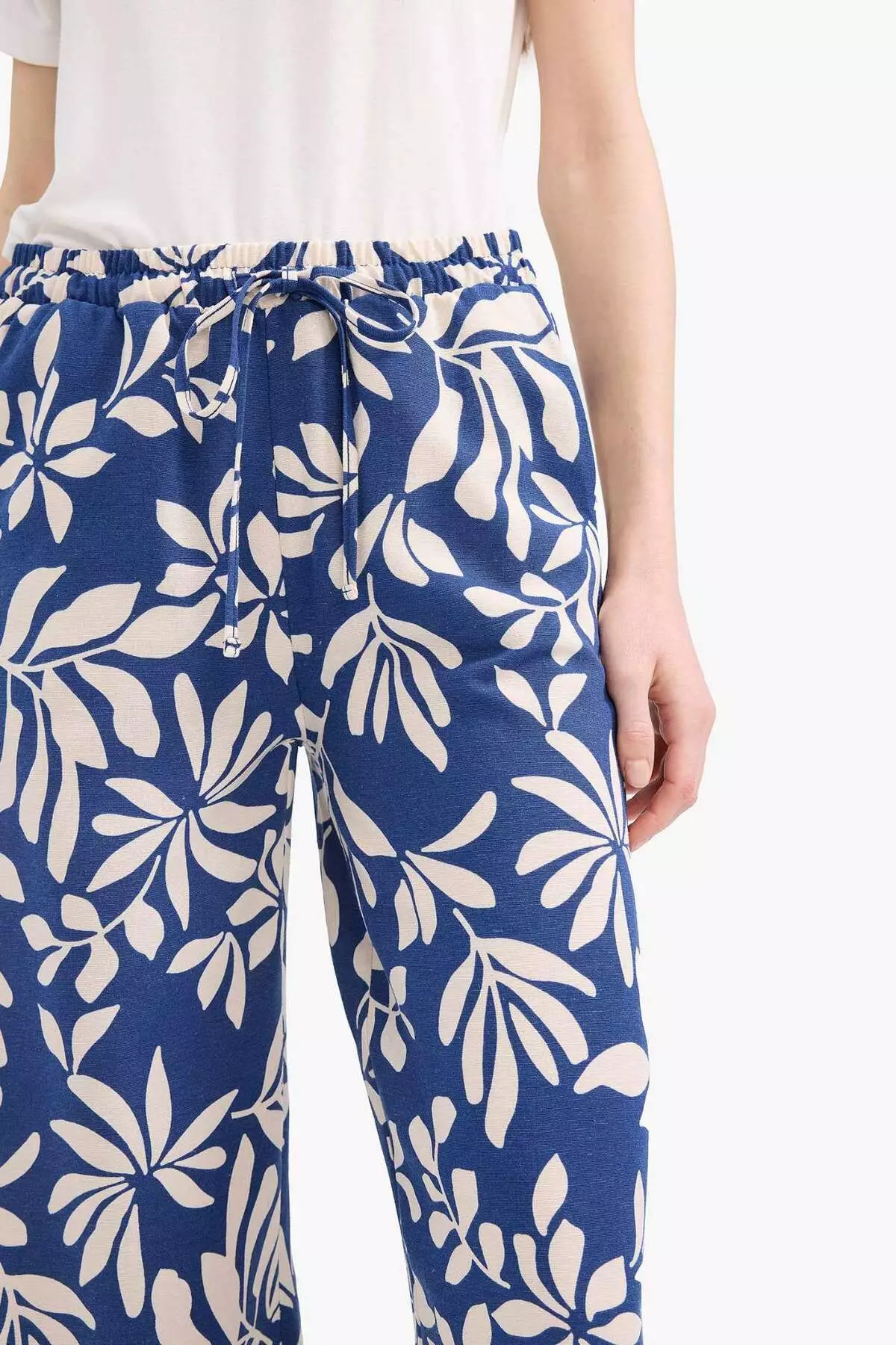 Regular Fit Patterned Pocket Detailed Straight Leg Linen Blended Trousers E7329Ax25Sm