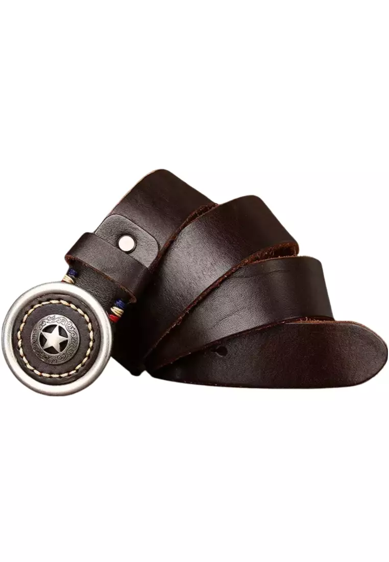 Cowhide smooth genuine leather buckle leather belt