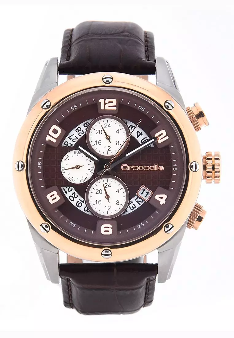 Jam Tangan Pria Analog Sports Chrono Strap Kulit CM 018A24F Jam Tangan Pria