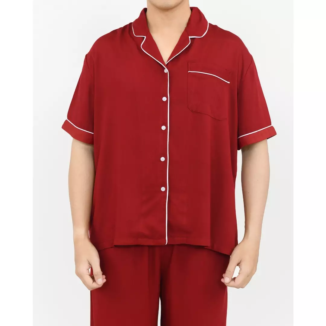 Set Piyama Cotton Riu Setelan Baju Tidur Pria MERAH FREE SLIP ON