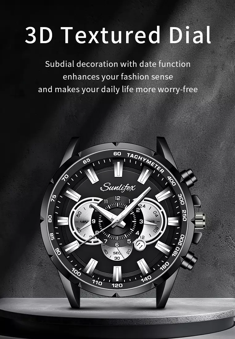 Jam Tangan Pria 3351 Kalender Kuarsa Jam Tangan Cowok Santai Tali Stainless Steel Original  blackgold