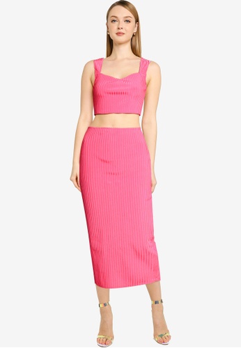 MISSGUIDED pink Rib Sweetheart Top And Skirt Co Ord 44BFEAAD441BD1GS_1