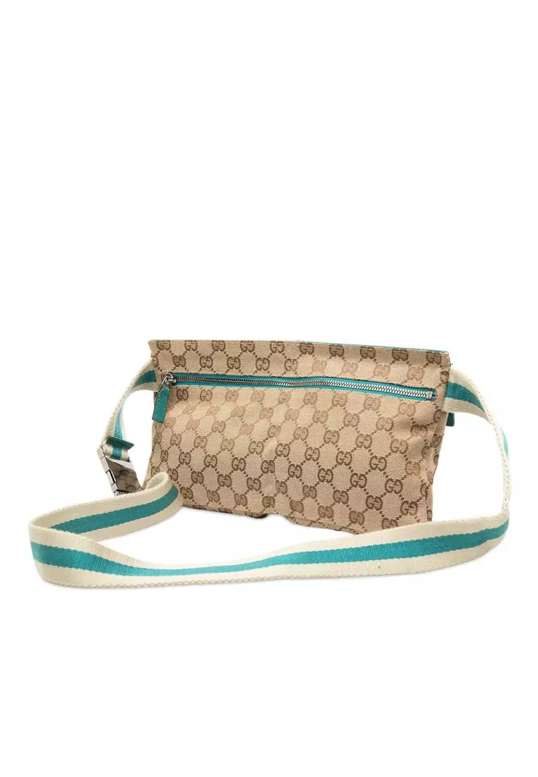 Pre-Loved Gucci Gg Canvas Web Double Pocket Belt Bag