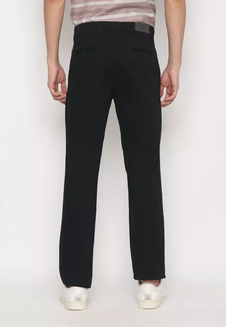 POLICE Celana Chino Panjang Black Cotton Premium Regular Fit Pria