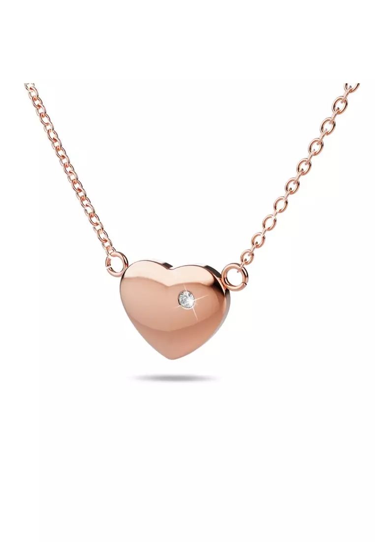 Puffy Heart Necklace in Rose Gold Plated Titanium with Genuine 0.01ct Diamond