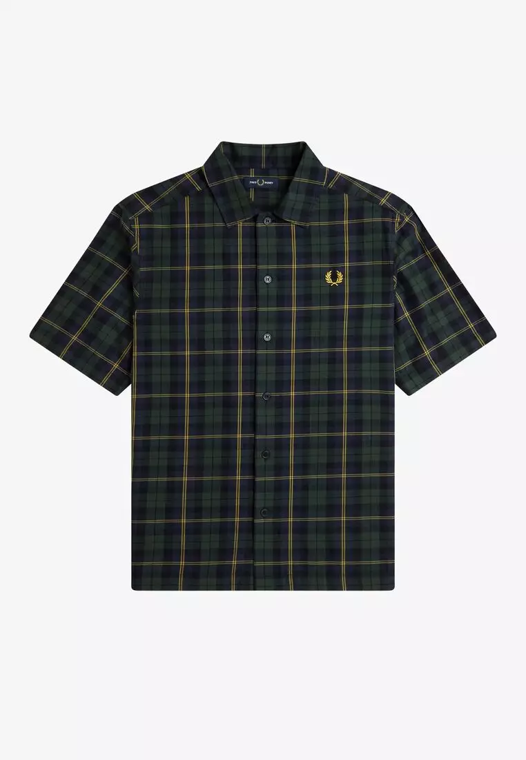 Fred Perry M9896 TARTAN TWILL SHORT SLEEVE SHIRT (NAVY)