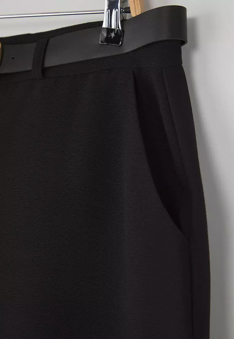 Special Collection Black Wide Leg Premium Belted Plus Size Trousers