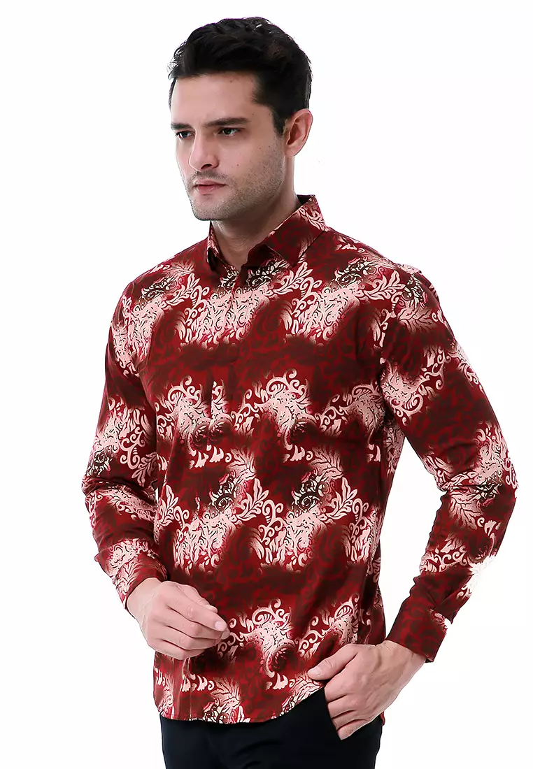 Blade Kemeja Formal Pria Batik Lengan Panjang Motif Astra Material Cotton ORIGINAL - Red