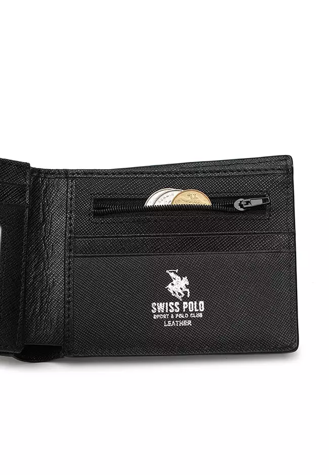 Genuine Leather RFID Short Wallet - Black