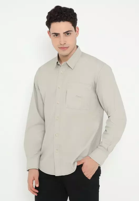 POLICE Kemeja Polos Basic Regular Fit Lengan Panjang Pria