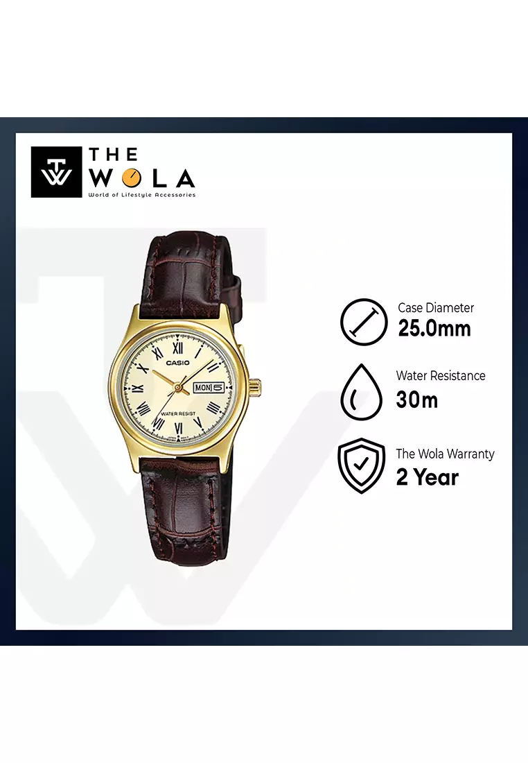 Women's Analog Watch LTP-V006GL-9B Gold Dial with Brown Leather Band Ladies Watch