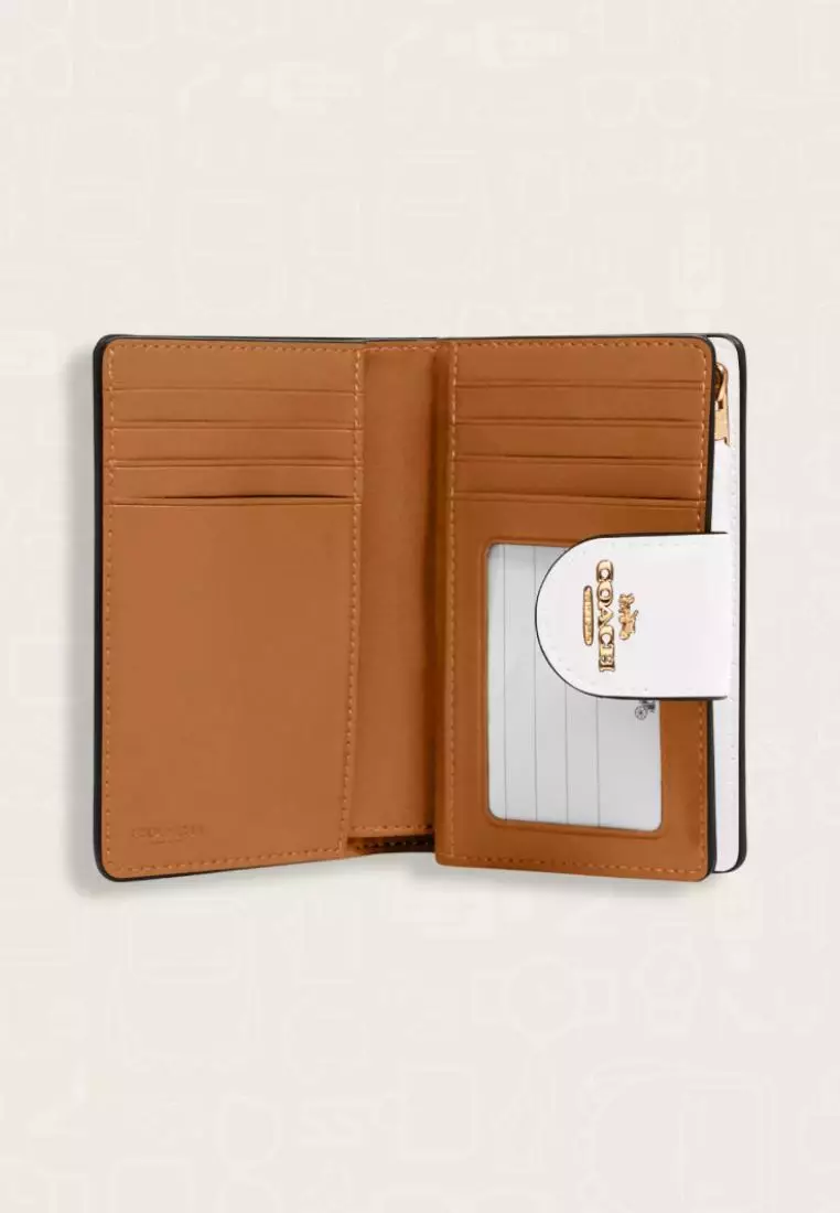 Coach Medium Corner Zip Wallet In Signature Canvas Chalk Glacier White