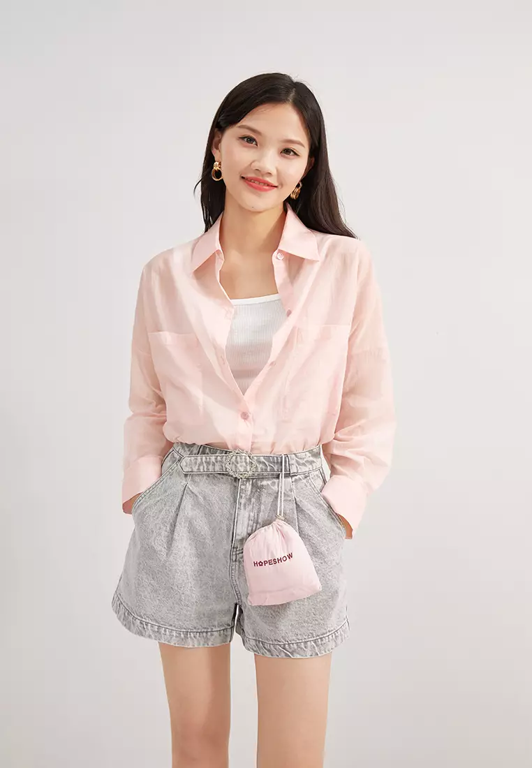 Loose Fit Semi Sheer Button Blouse