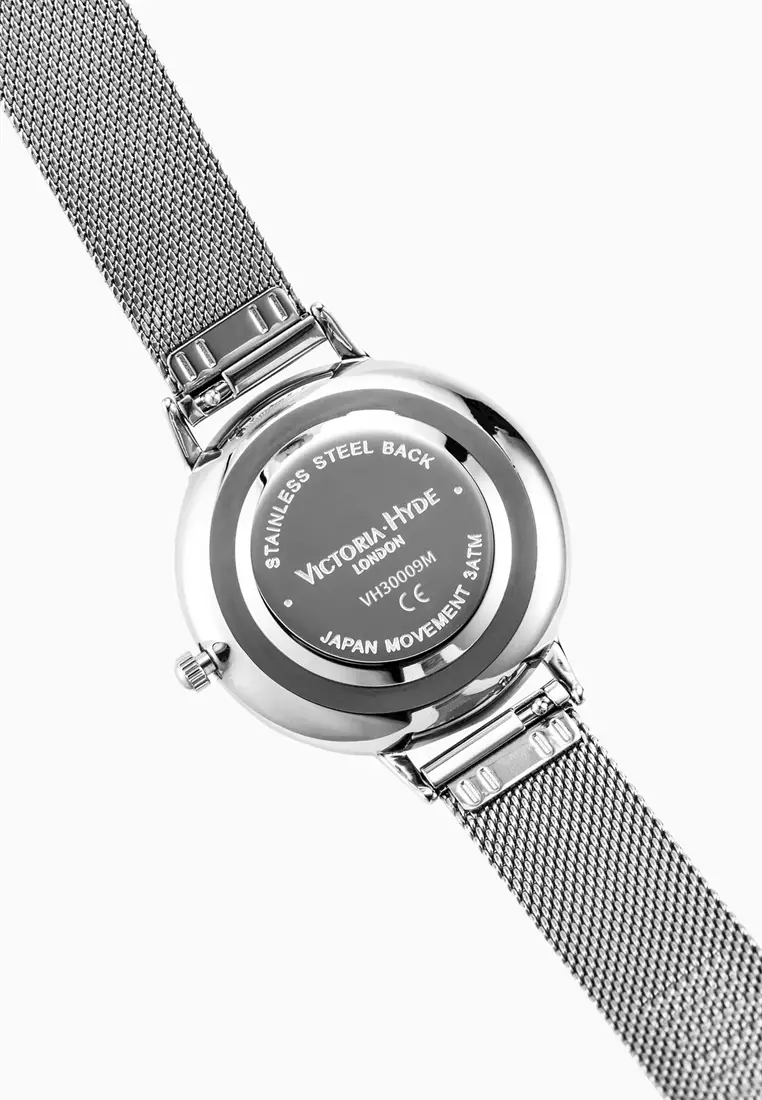 中性休闲表 男女通用 現代風格 38mm白色圓形表盤不鏽鋼網狀表帶-銀色