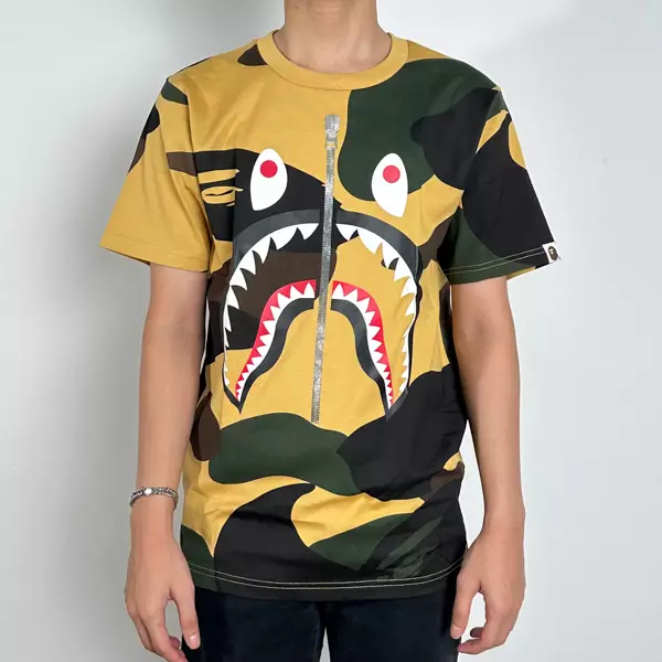Bape T Shirt On Model Kaos BAPE SHARK WGM OUTLINE WHITE FULL CAMO