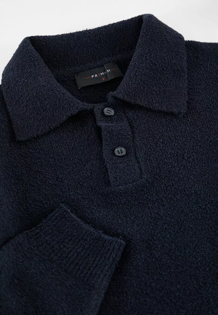 Navy Blue Regular Polo Neck Textured Sweater TMNAW25KZ00078