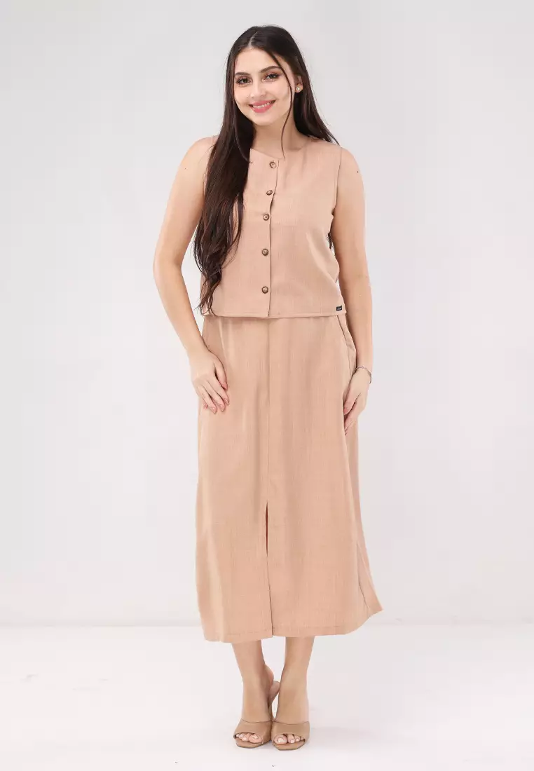 Acid Linen Sleeveless Vest Terno Skirt