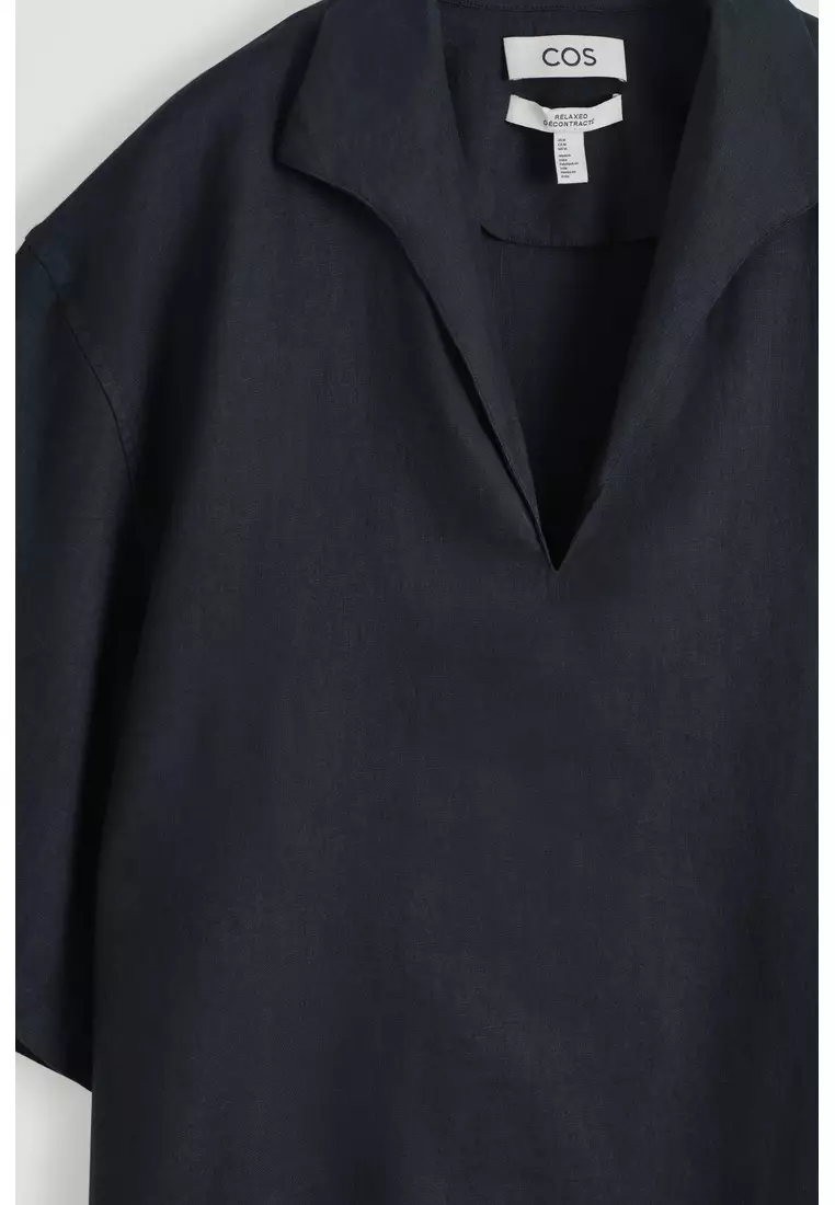 OPEN-COLLAR LINEN SHIRT