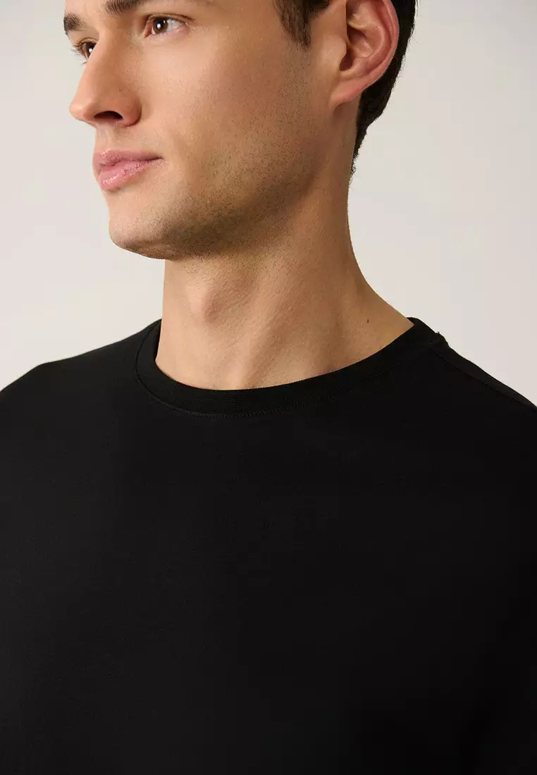 Men's Black 100% Cotton Breathable Crew Neck T-Shirt E001000