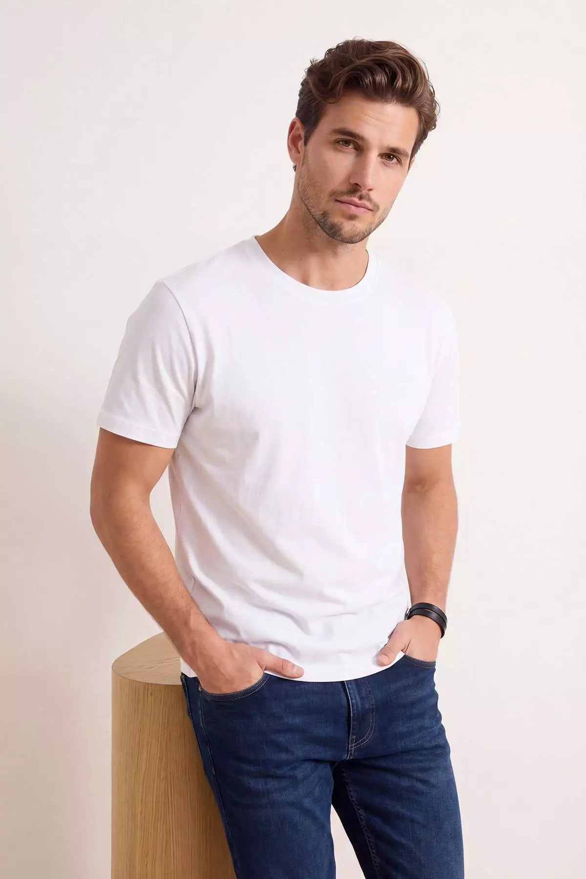 Gray- Ecru Oversized Pack Of 2 Basic 100% Cotton T-Shirts Tmnss24Ts00038