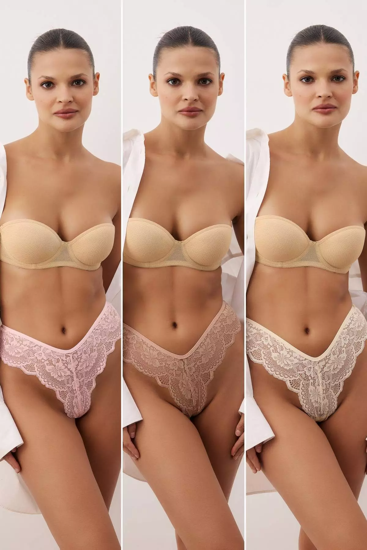 Brown-Tan-Pink 3-Pack Lace Brazilian Knitted Panties Thmaw26Ku19