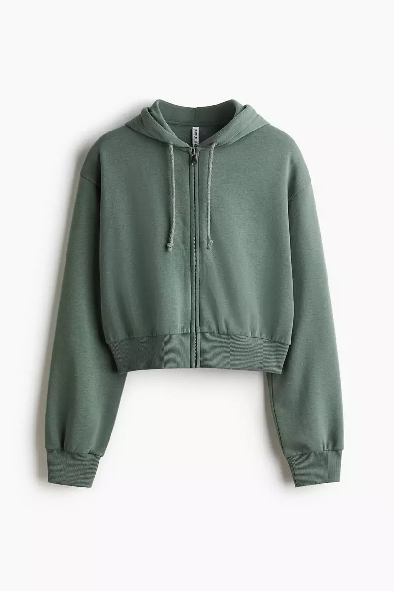 Cropped zip-through hoodie