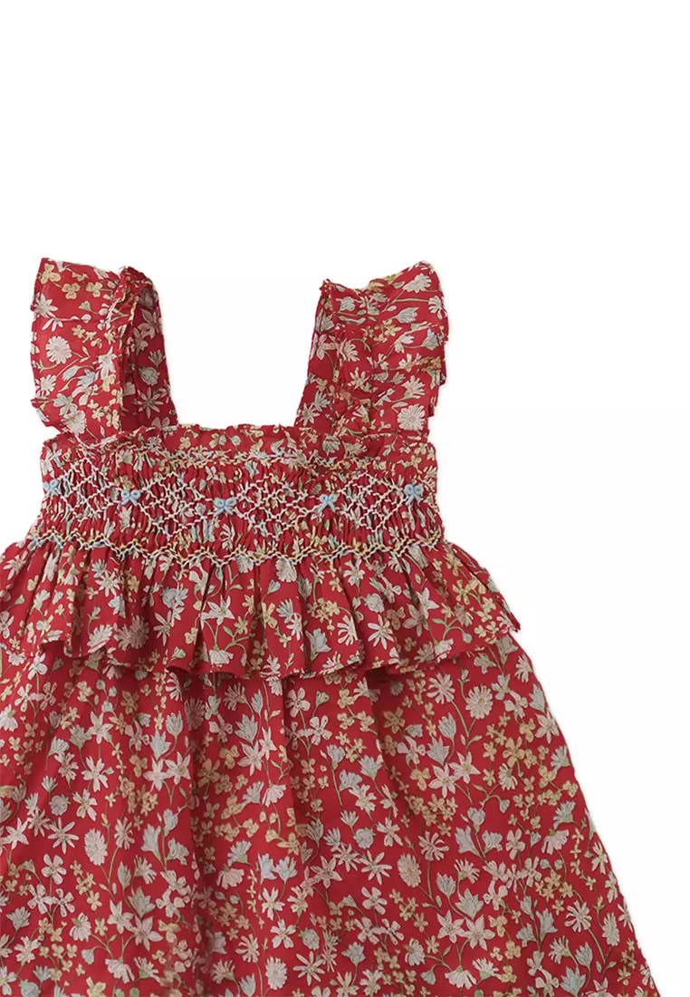 Baby Lulu Smocked Tiered Dress with Ruffle Sleeves