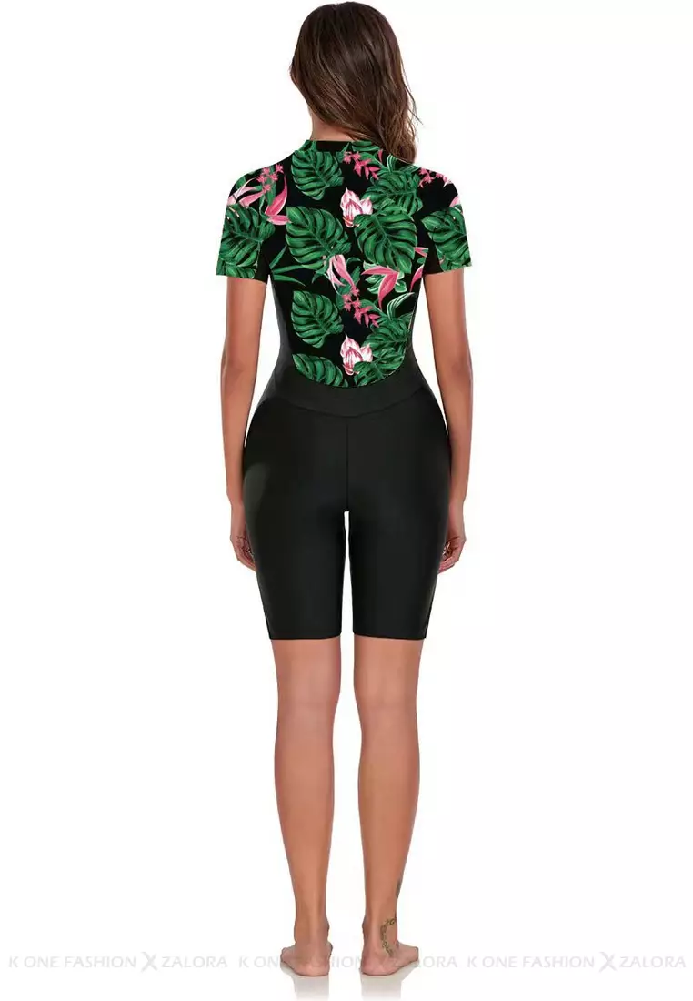 Surf Print Short Sleeve One Piece Swimsuit