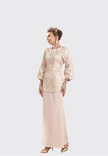 Buy Aurora Modern Kurung from Nadjwazo by LadyQomash in Pink and Gold at Zalora