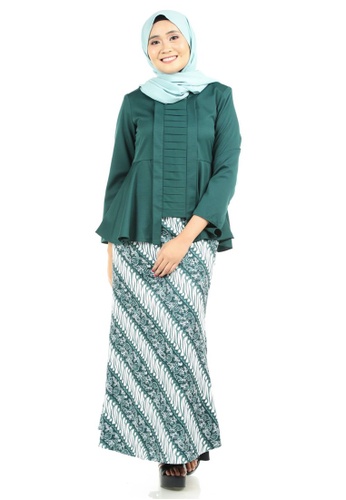 Rabiya Kebaya Peplum with Batik Motifs Skirt from Ashura in White and Green and Multi